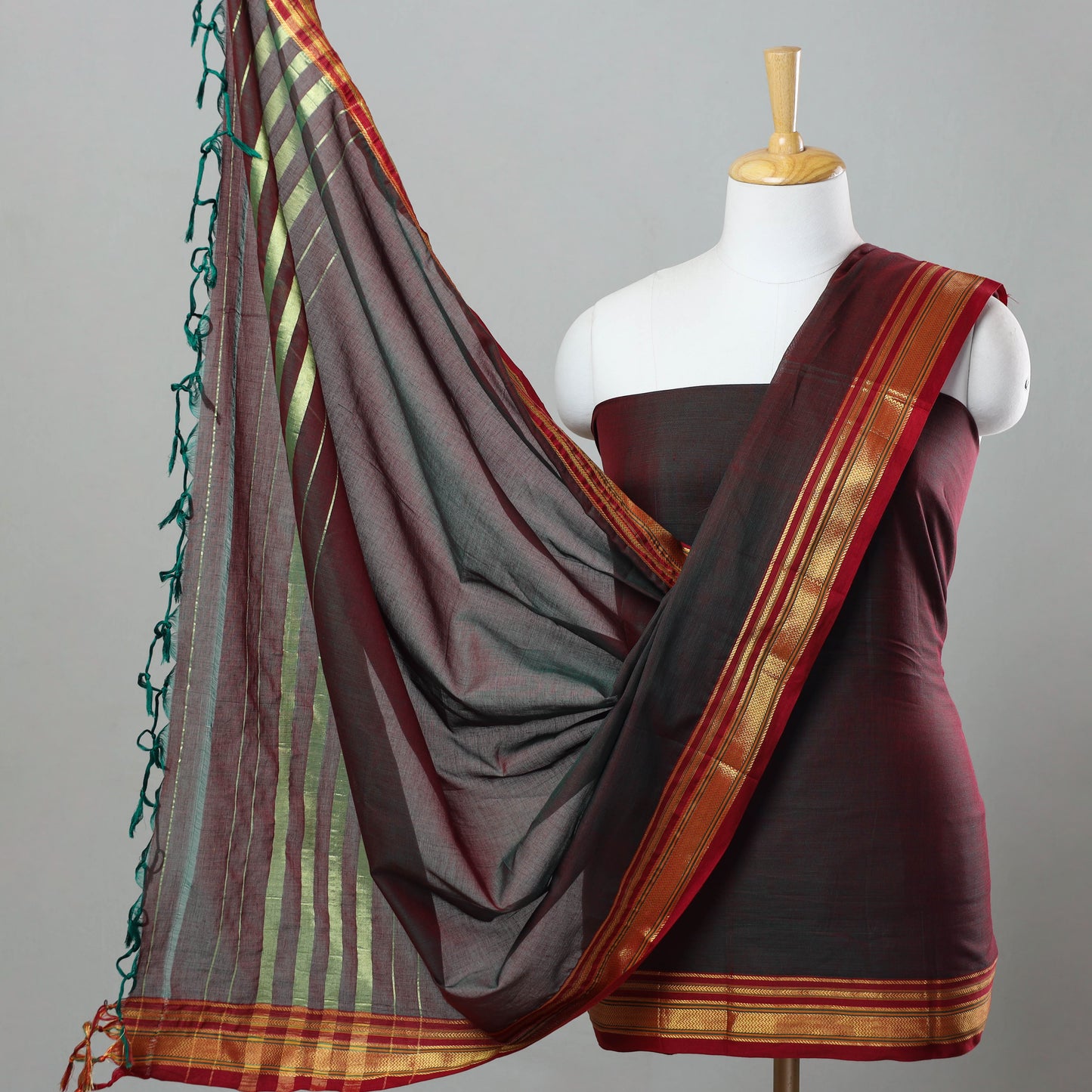 Maroon - Mercerised Cotton 3pc Ilkal Handloom Dress Material 02