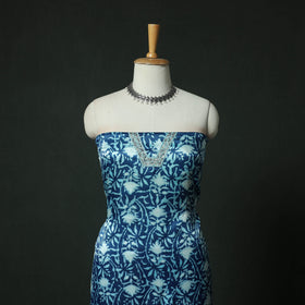Blue - bagru Vanaspati Block Print Modal Silk Lace Handwork 2pc Unstitched Dress Material Kurta Set 04