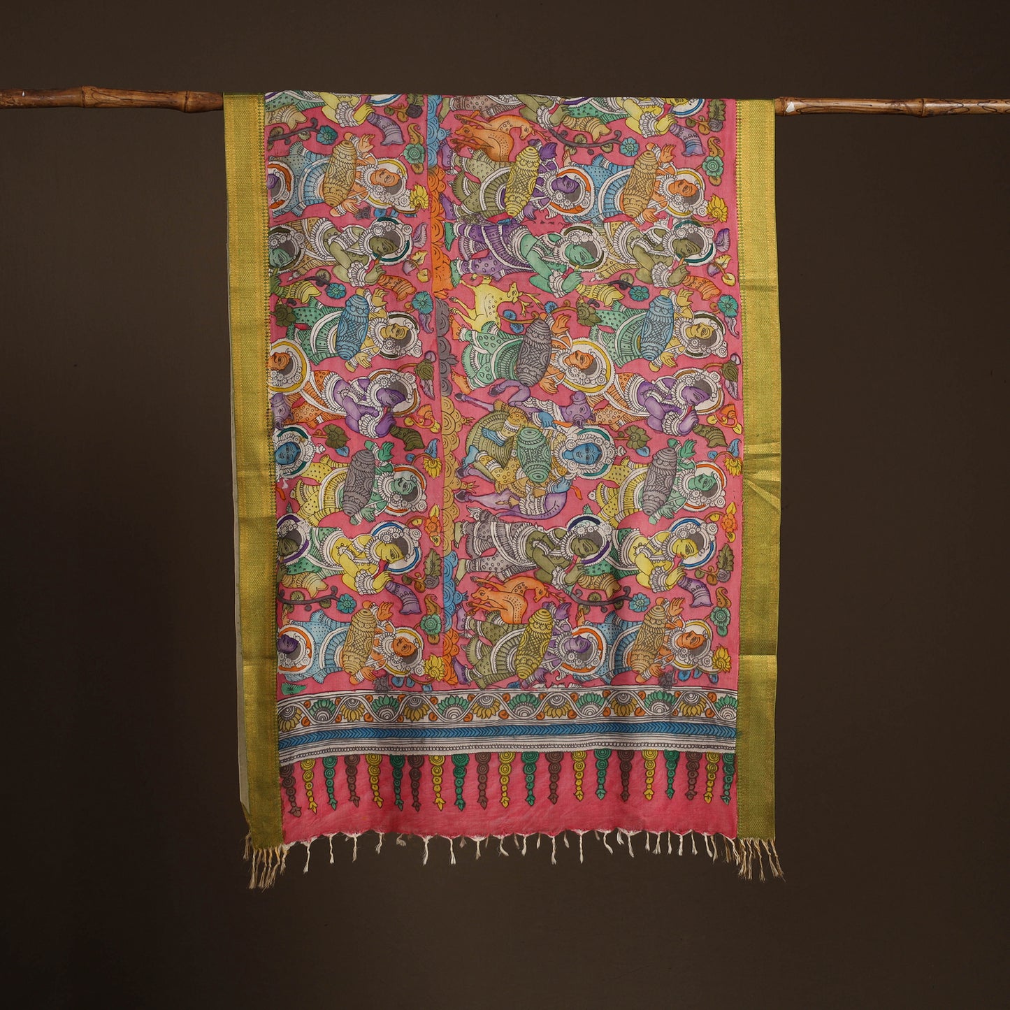 Srikalahasti Pen Work Kalamkari Bangalore Silk Figure Handpainted Dupatta 72