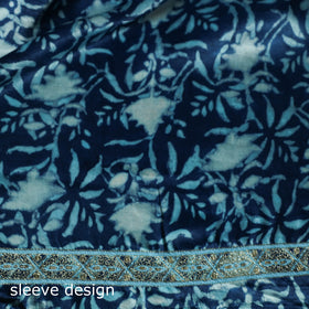 Blue - bagru Vanaspati Block Print Modal Silk Lace Handwork 2pc Unstitched Dress Material Kurta Set 04