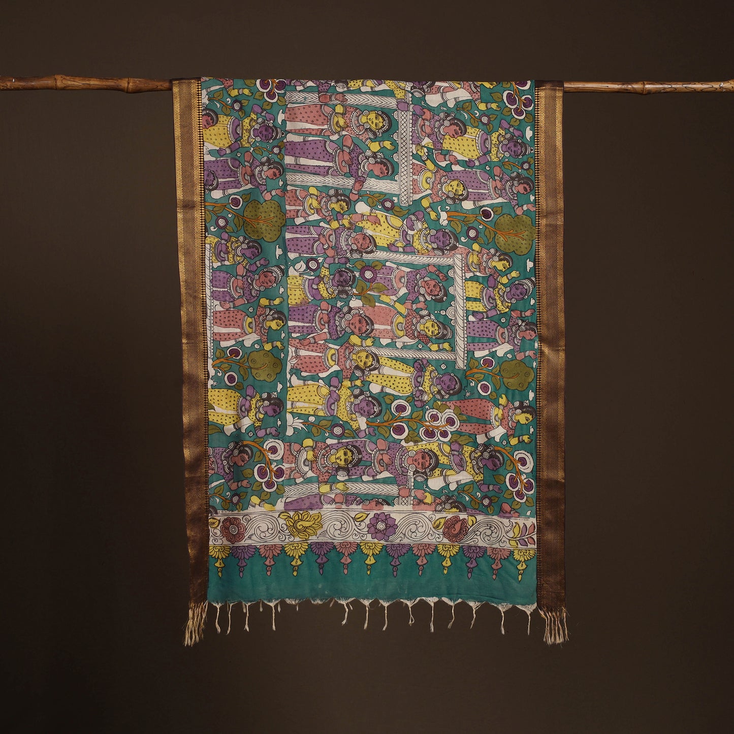 Srikalahasti Pen Work Kalamkari Bangalore Silk Figure Handpainted Dupatta 70