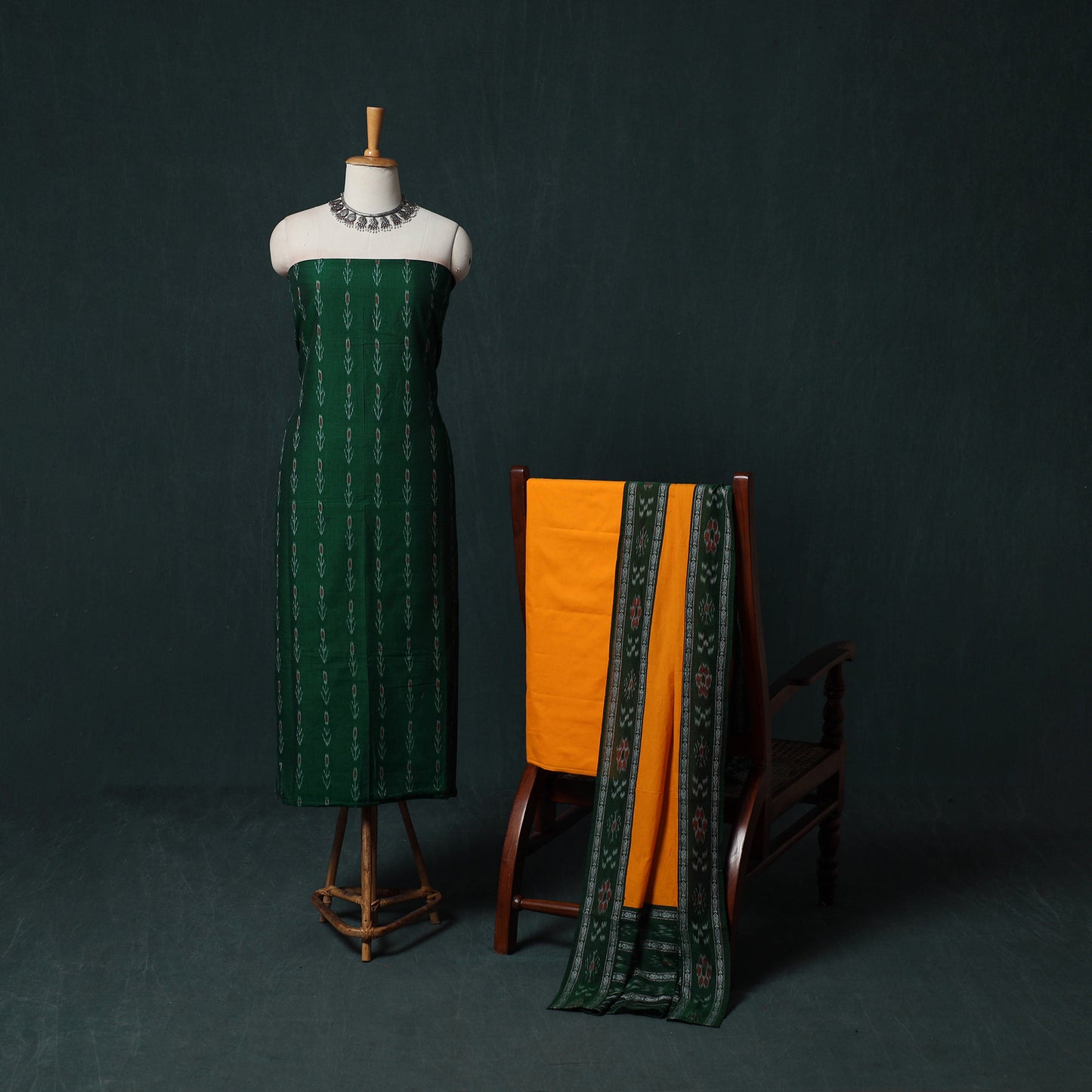 Handloom Cotton 3pc Unstitched Sambalpuri Ikat Dress Material Suit Set 01