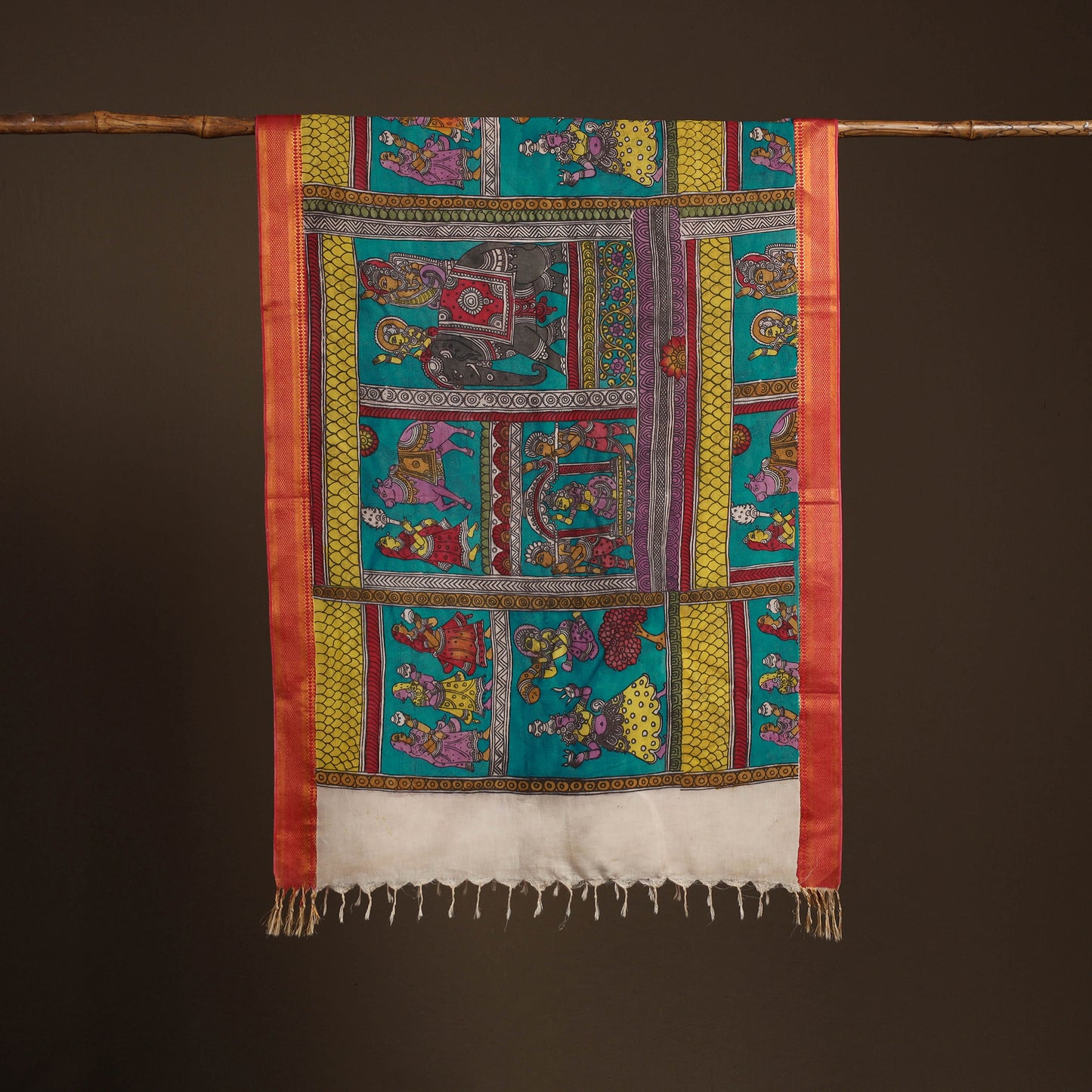 Srikalahasti Pen Work Kalamkari Bangalore Silk Figure Handpainted Dupatta 68