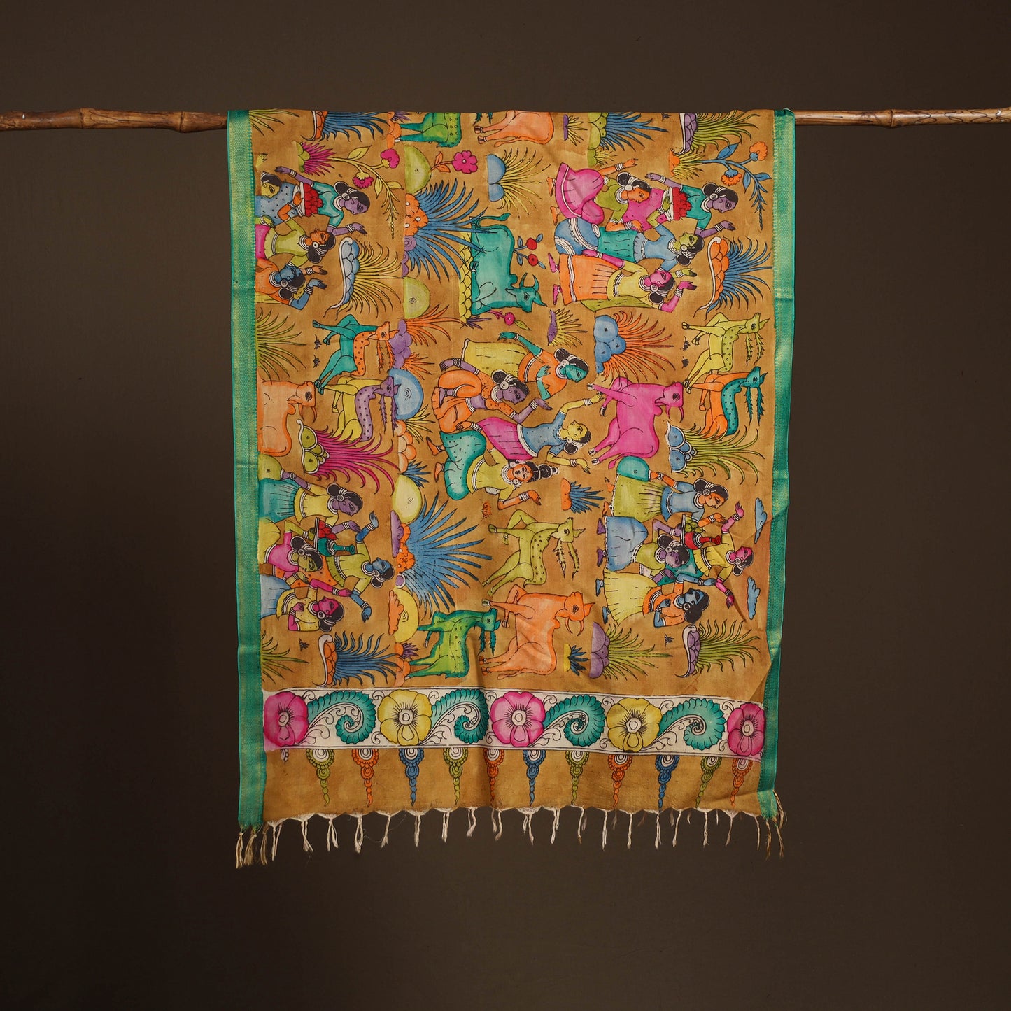 Srikalahasti Pen Work Kalamkari Bangalore Silk Figure Handpainted Dupatta 66