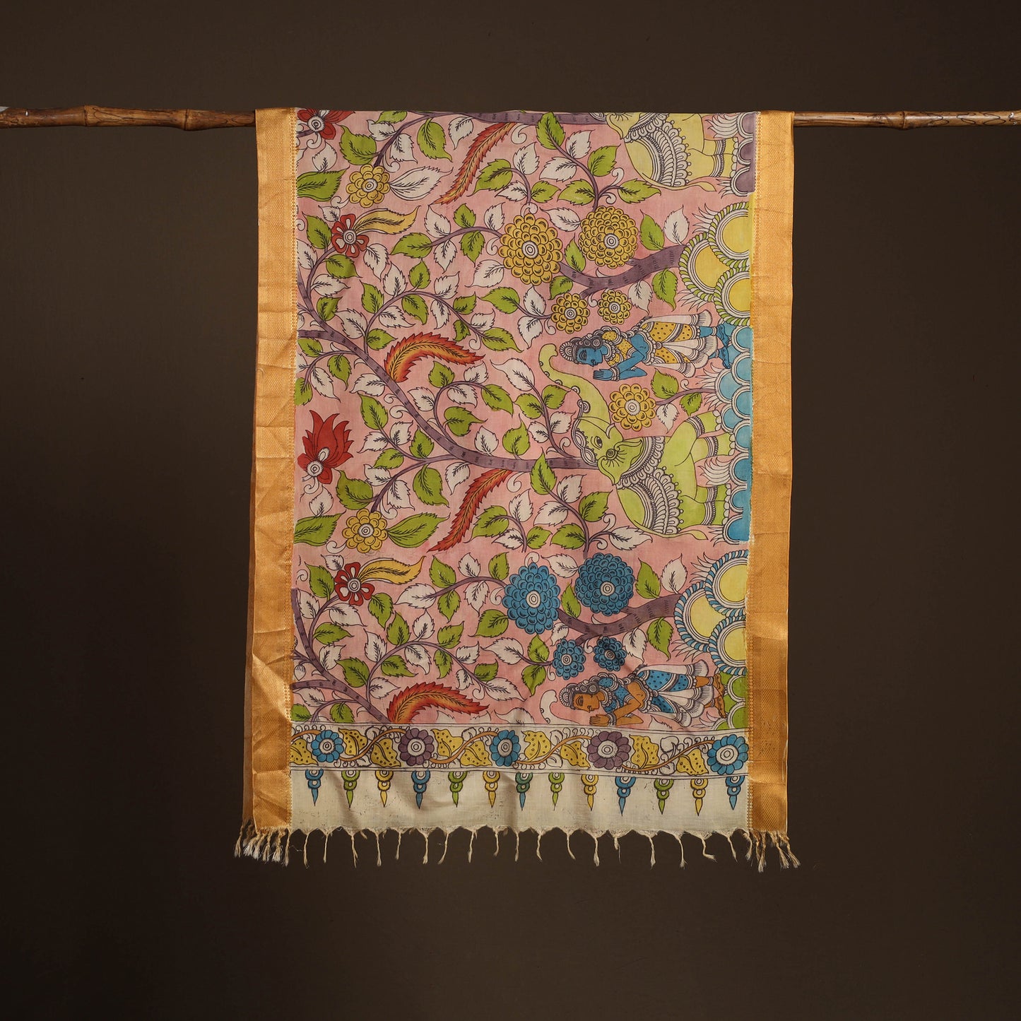 Srikalahasti Pen Work Kalamkari Bangalore Silk Figure Handpainted Dupatta 65