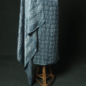 Blue - bagru Vanaspati Block Print Modal Silk Lace Handwork 2pc Unstitched Dress Material Kurta Set 06