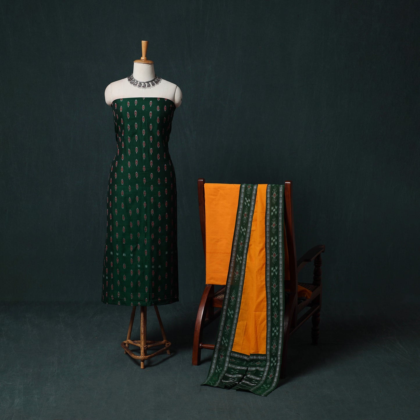 Handloom Cotton 3pc Unstitched Sambalpuri Ikat Dress Material Suit Set 02