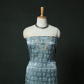 Blue - bagru Vanaspati Block Print Modal Silk Lace Handwork 2pc Unstitched Dress Material Kurta Set 06