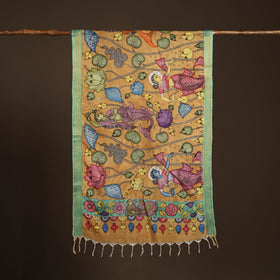 Srikalahasti Pen Work Kalamkari Bangalore Silk Figure Handpainted Dupatta 63