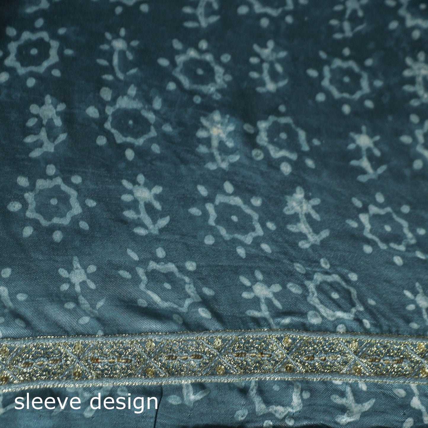 Blue - bagru Vanaspati Block Print Modal Silk Lace Handwork 2pc Unstitched Dress Material Kurta Set 06