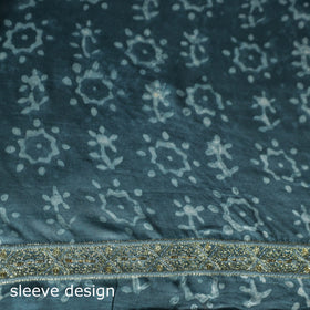 Blue - bagru Vanaspati Block Print Modal Silk Lace Handwork 2pc Unstitched Dress Material Kurta Set 06