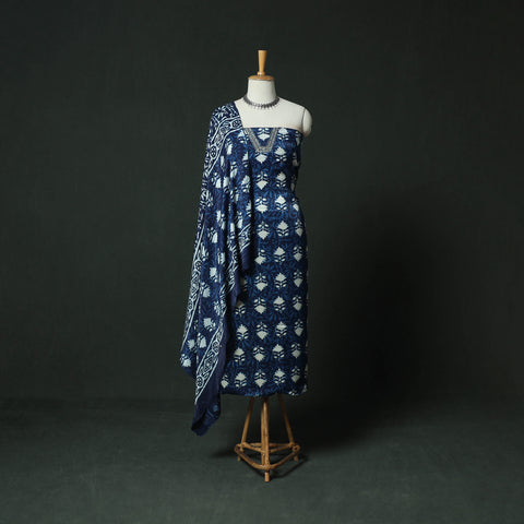 Bagru Vanaspati Block Print Modal Silk Lace Handwork 2pc Unstitched Dress Material Kurta Set 07