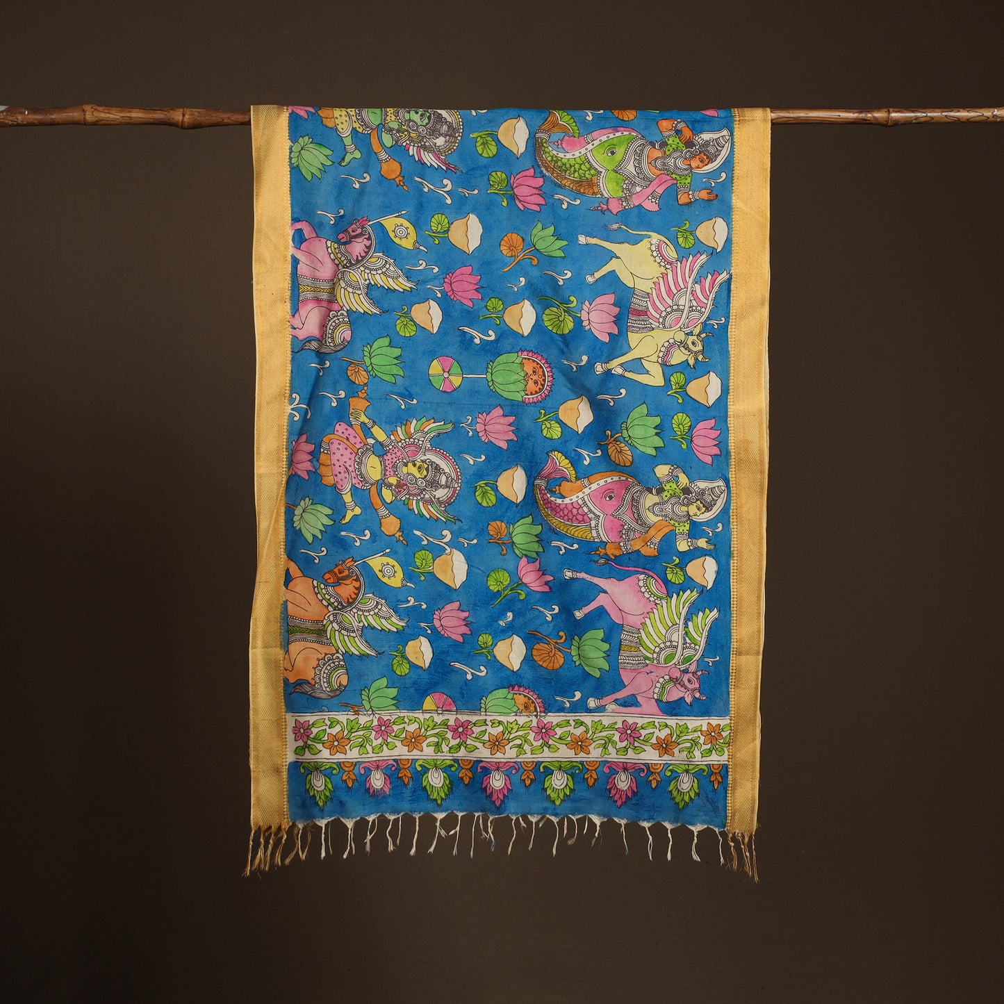 Srikalahasti Pen Work Kalamkari Bangalore Silk Figure Handpainted Dupatta 60