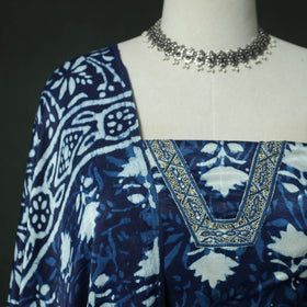 Blue - bagru Vanaspati Block Print Modal Silk Lace Handwork 2pc Unstitched Dress Material Kurta Set 07