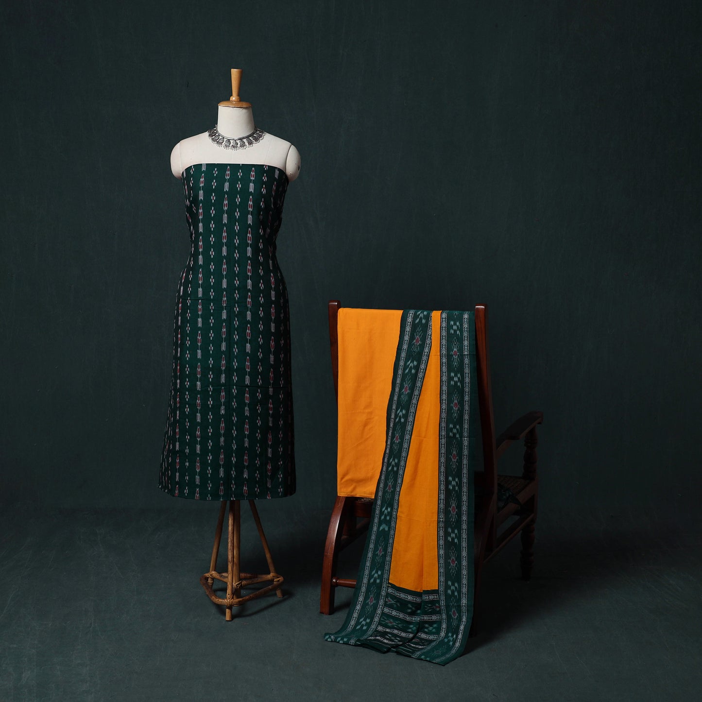 Handloom Cotton 3pc Unstitched Sambalpuri Ikat Dress Material Suit Set 03
