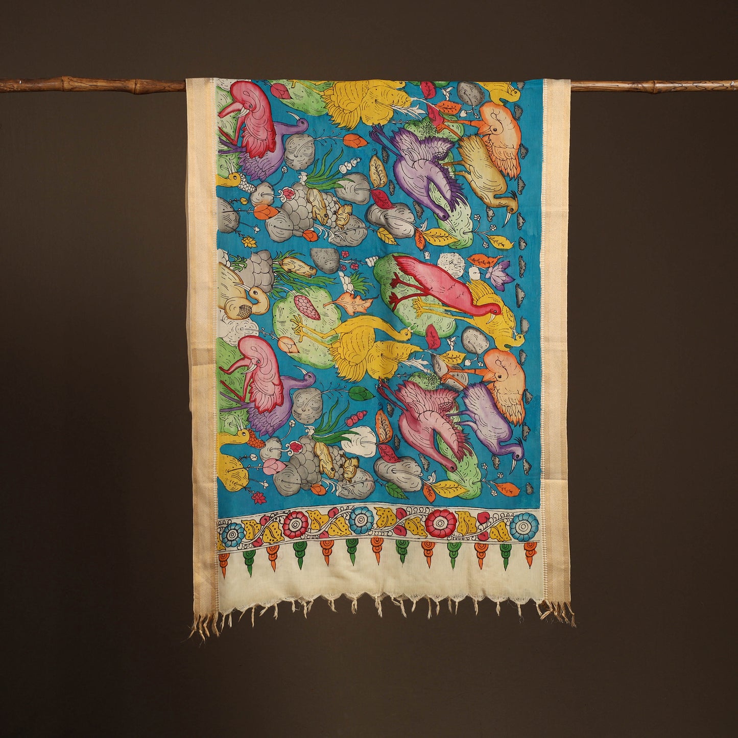 Srikalahasti Pen Work Kalamkari Bangalore Silk Figure Handpainted Dupatta 59