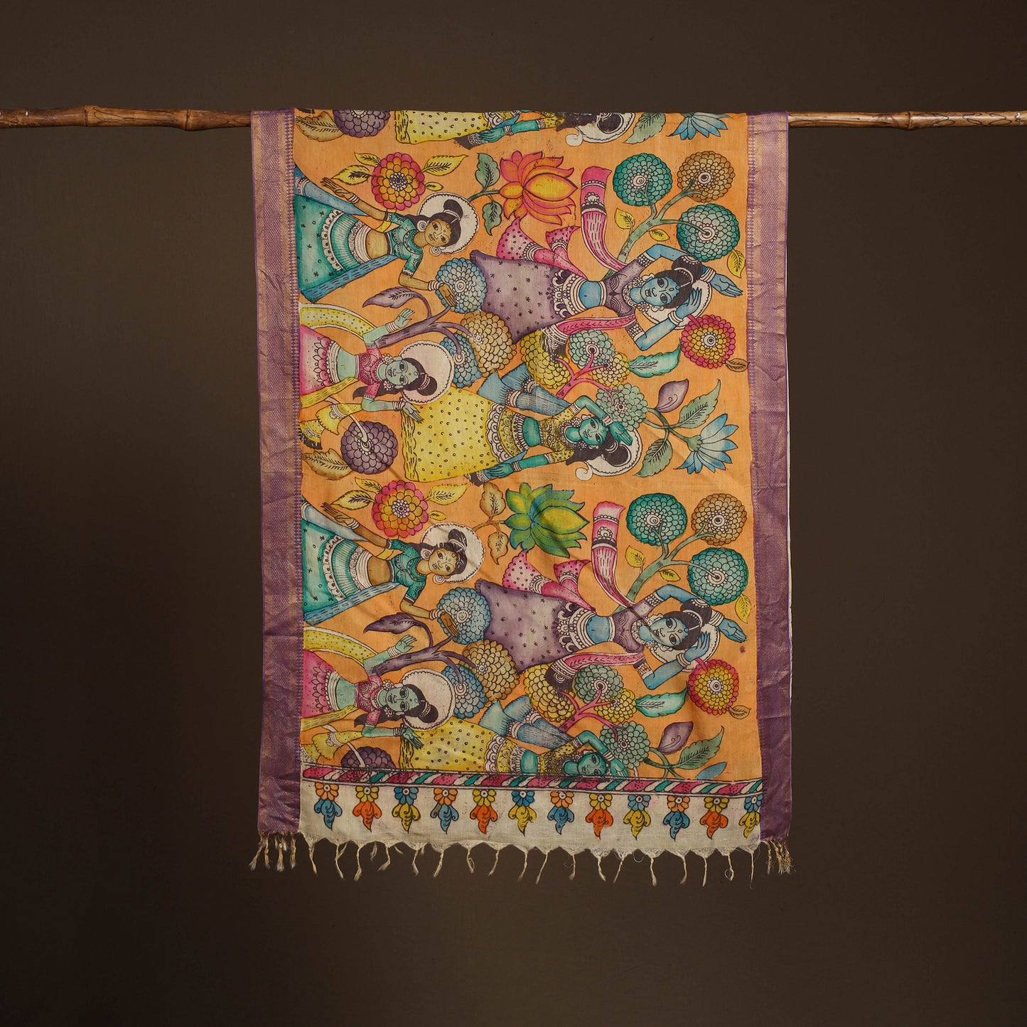 Srikalahasti Pen Work Kalamkari Bangalore Silk Figure Handpainted Dupatta 57