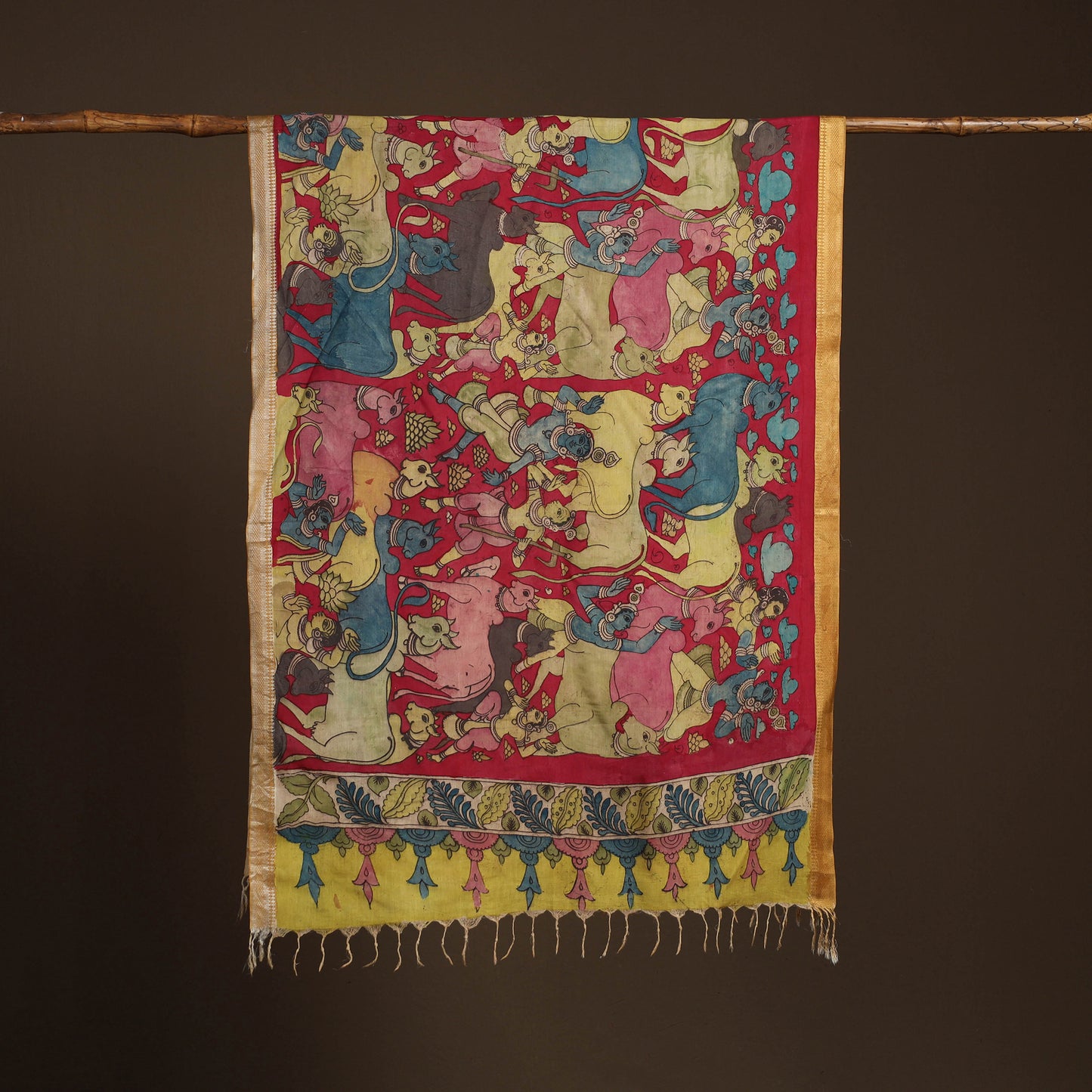 Srikalahasti Pen Work Kalamkari Bangalore Silk Figure Handpainted Dupatta 56