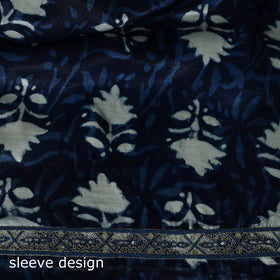 Blue - bagru Vanaspati Block Print Modal Silk Lace Handwork 2pc Unstitched Dress Material Kurta Set 07