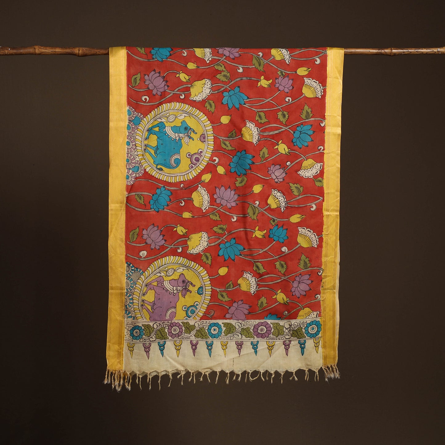Srikalahasti Pen Work Kalamkari Bangalore Silk Figure Handpainted Dupatta 54