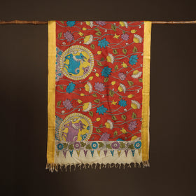 Srikalahasti Pen Work Kalamkari Bangalore Silk Figure Handpainted Dupatta 54