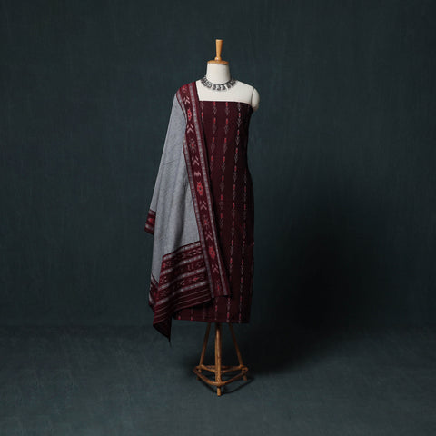 Handloom Cotton 3pc Unstitched Sambalpuri Ikat Dress Material Suit Set 04