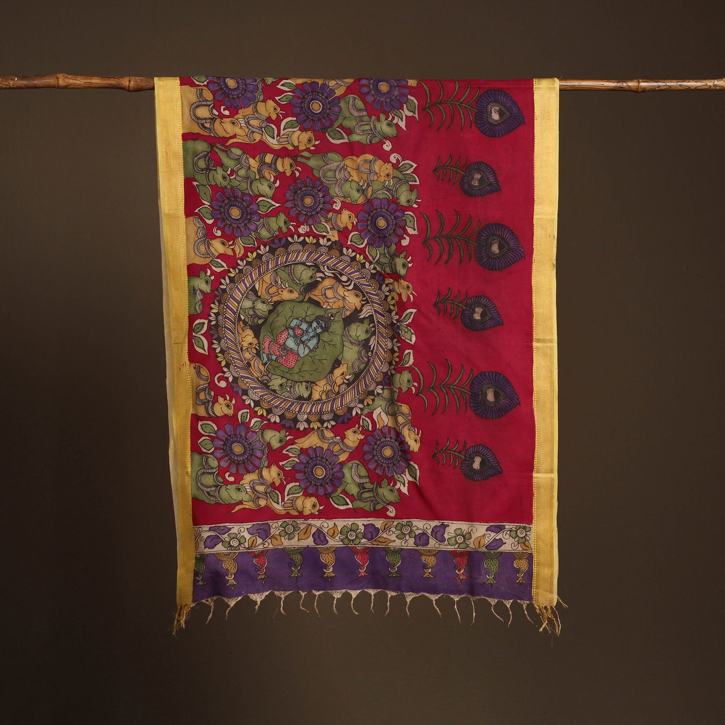 Srikalahasti Pen Work Kalamkari Bangalore Silk Figure Handpainted Dupatta 53