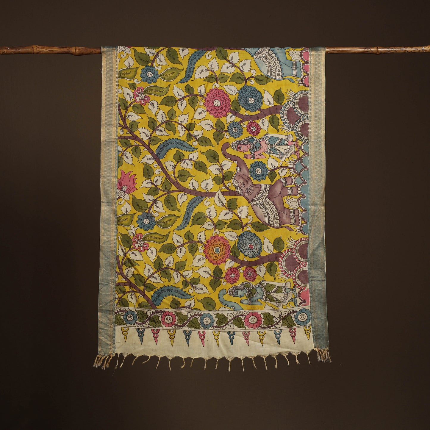 Srikalahasti Pen Work Kalamkari Bangalore Silk Figure Handpainted Dupatta 52