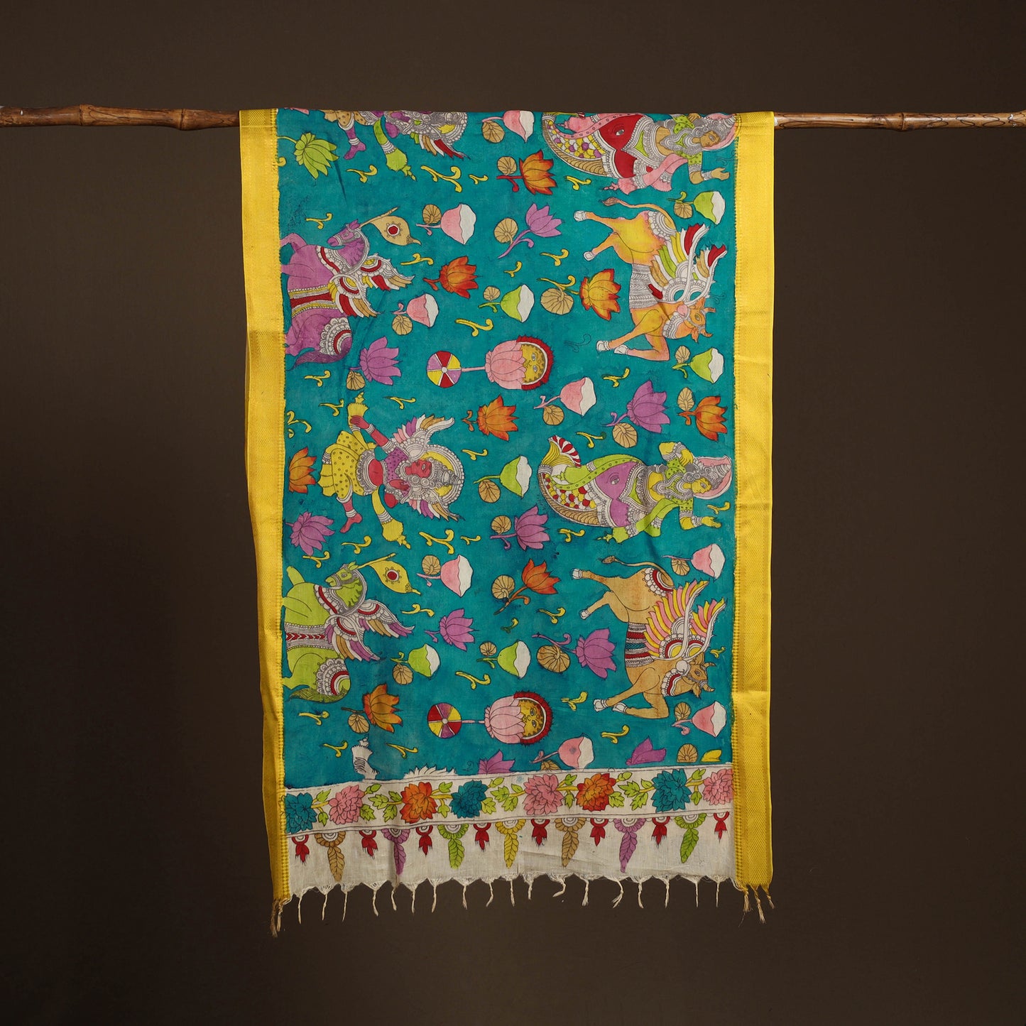 Srikalahasti Pen Work Kalamkari Bangalore Silk Figure Handpainted Dupatta 51