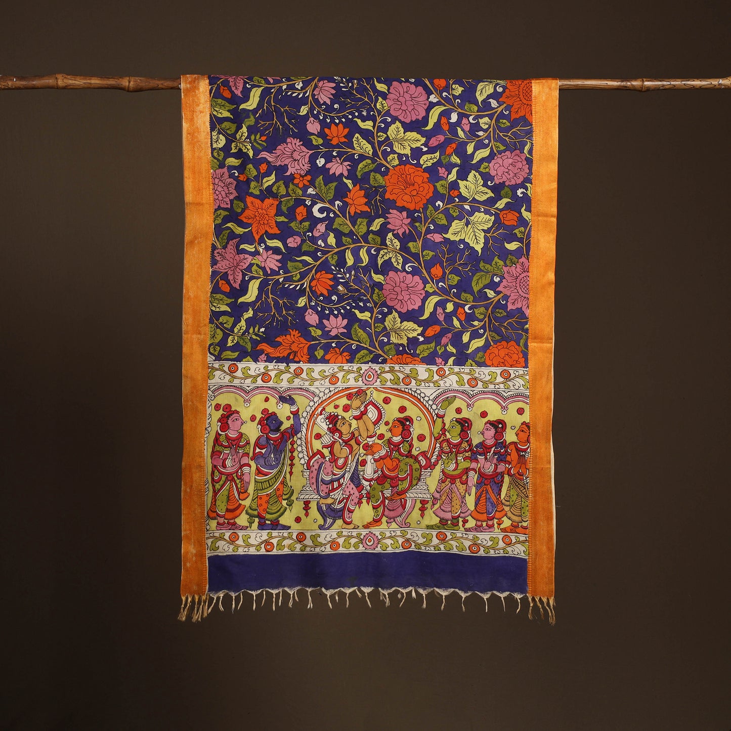 Srikalahasti Pen Work Kalamkari Bangalore Silk Figure Handpainted Dupatta 48