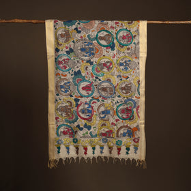 Srikalahasti Pen Work Kalamkari Bangalore Silk Figure Handpainted Dupatta 47