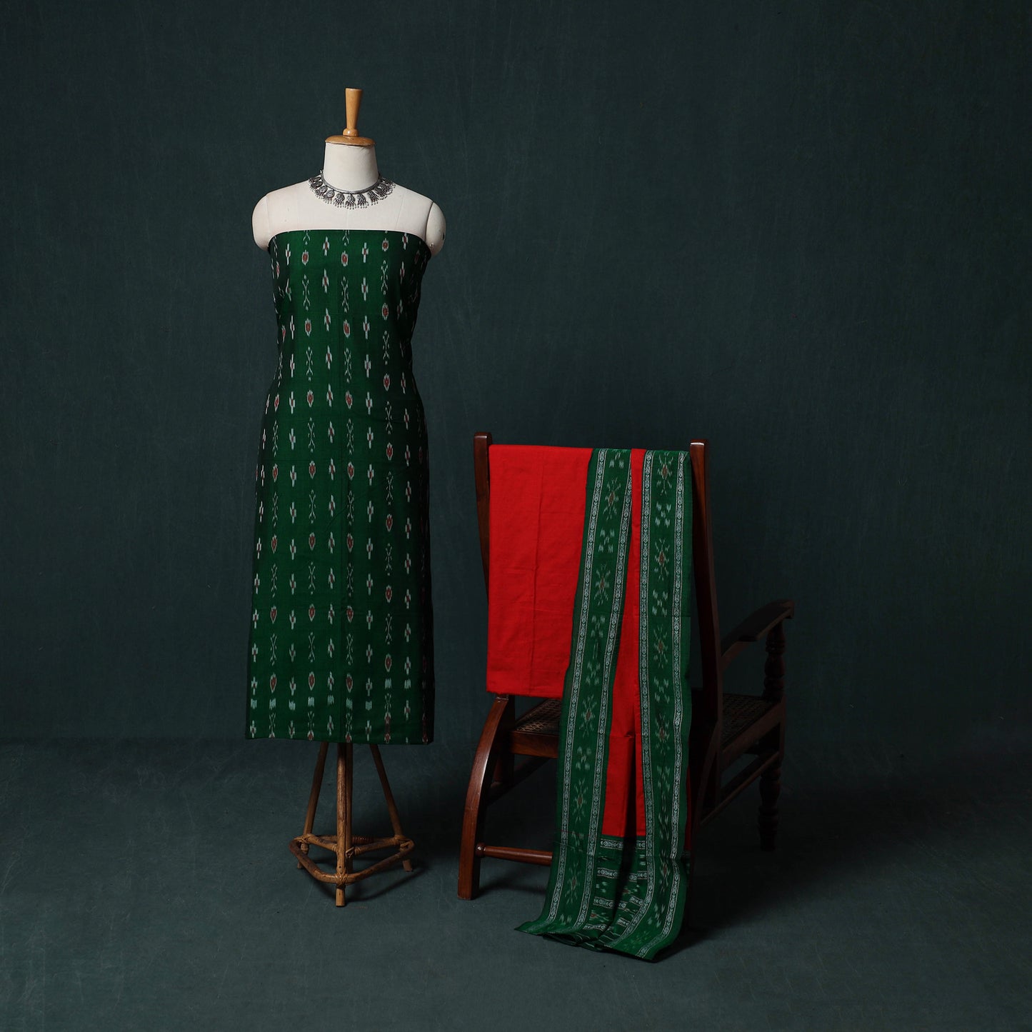Handloom Cotton 3pc Unstitched Sambalpuri Ikat Dress Material Suit Set 05