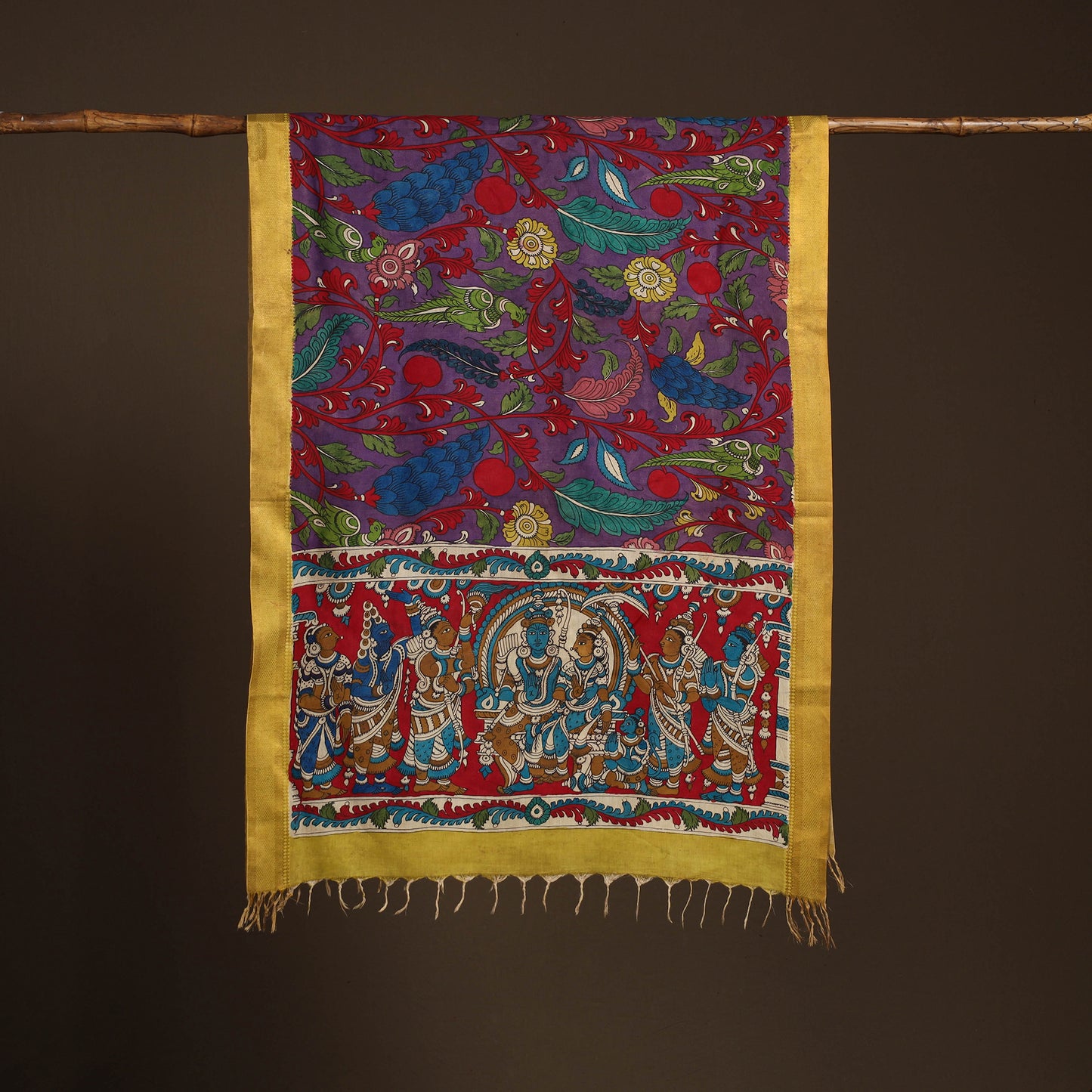 Srikalahasti Pen Work Kalamkari Bangalore Silk Figure Handpainted Dupatta 46