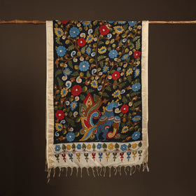 Srikalahasti Pen Work Kalamkari Bangalore Silk Floral Handpainted Dupatta 44