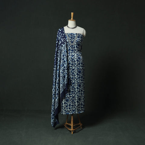 Bagru Vanaspati Block Print Modal Silk Lace Handwork 2pc Unstitched Dress Material Kurta Set 09