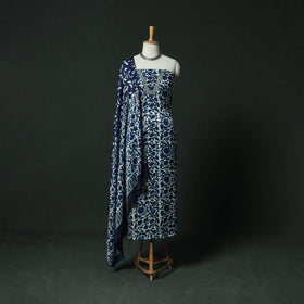 Blue - Bagru Vanaspati Block Print Modal Silk Lace Handwork 2pc Unstitched Dress Material Kurta Set 09