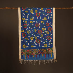Srikalahasti Pen Work Kalamkari Bangalore Silk Floral Handpainted Dupatta 43