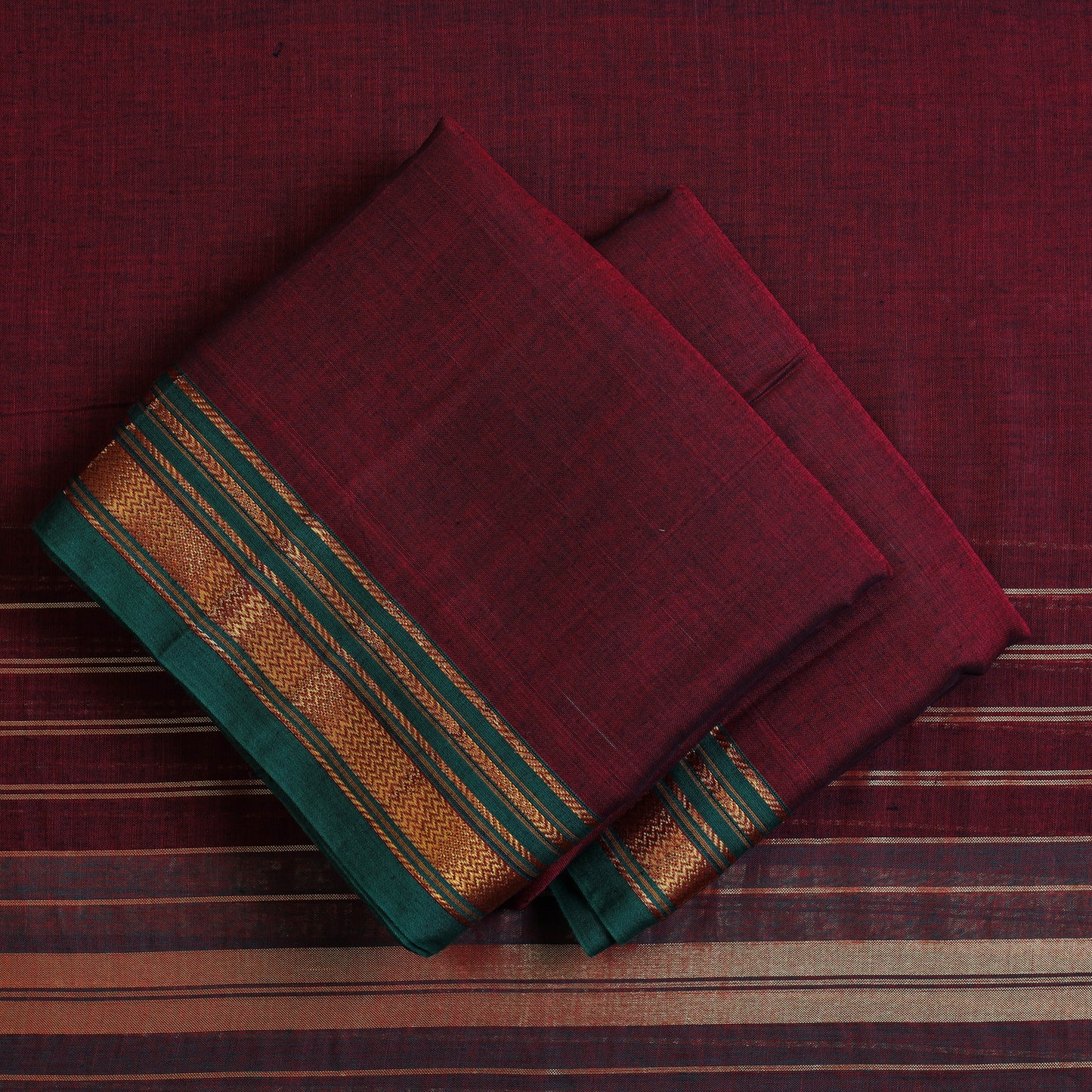 Maroon - Mercerised Cotton 3pc Ilkal Handloom Dress Material 11