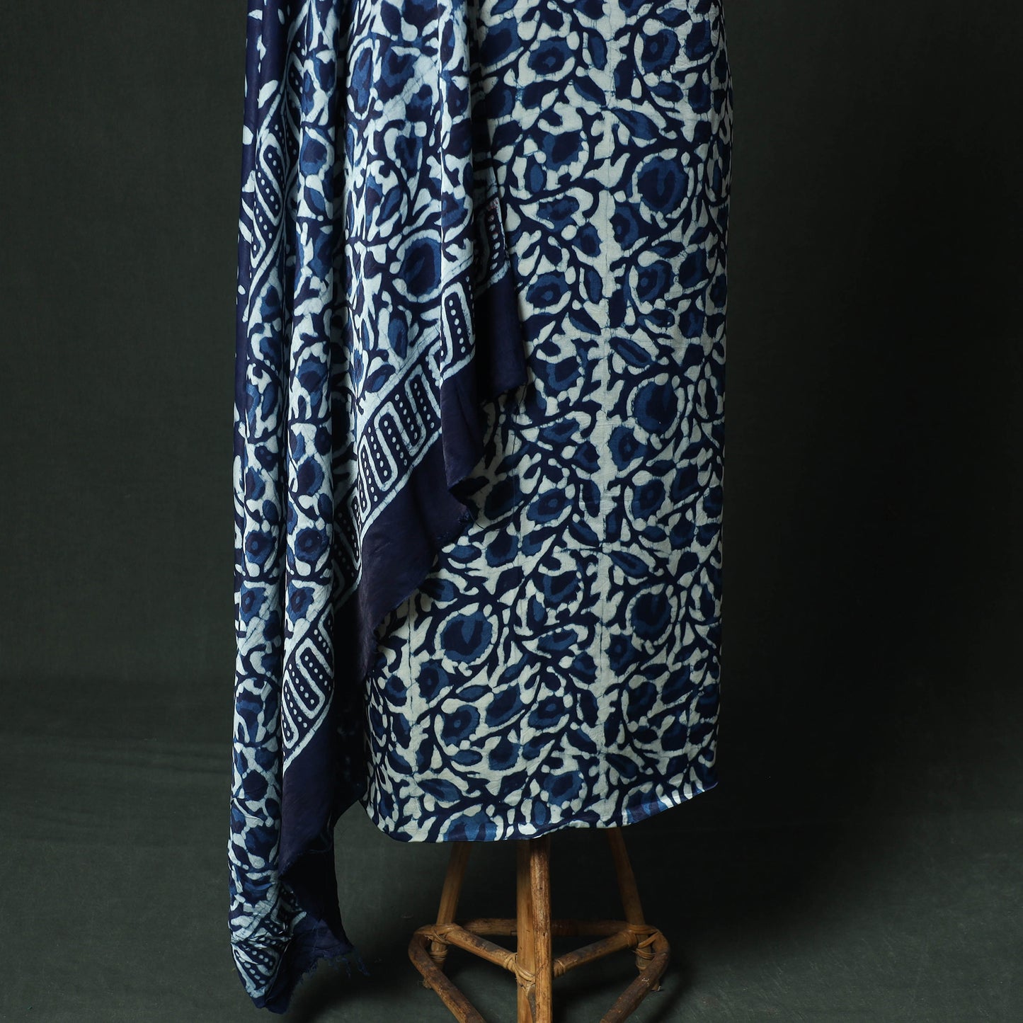Blue - Bagru Vanaspati Block Print Modal Silk Lace Handwork 2pc Unstitched Dress Material Kurta Set 09