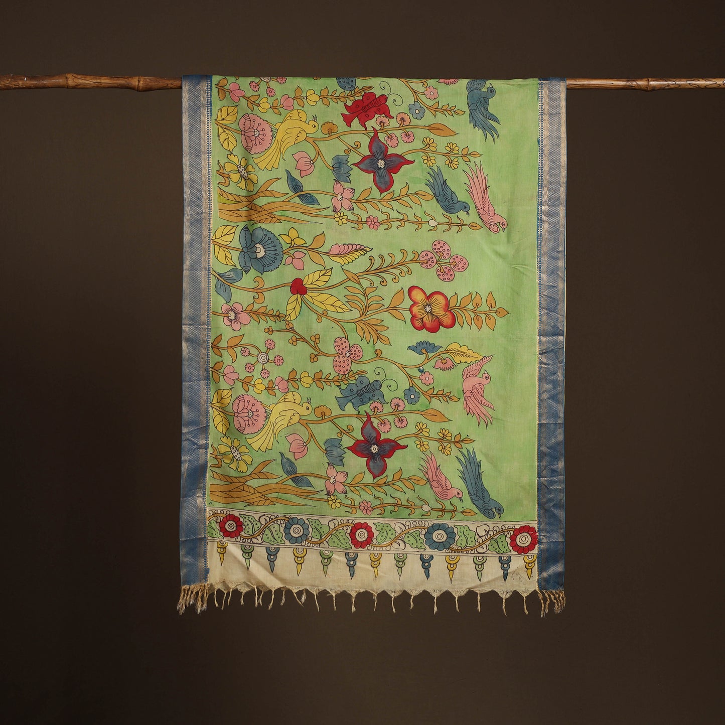 Srikalahasti Pen Work Kalamkari Bangalore Silk Floral Handpainted Dupatta 41