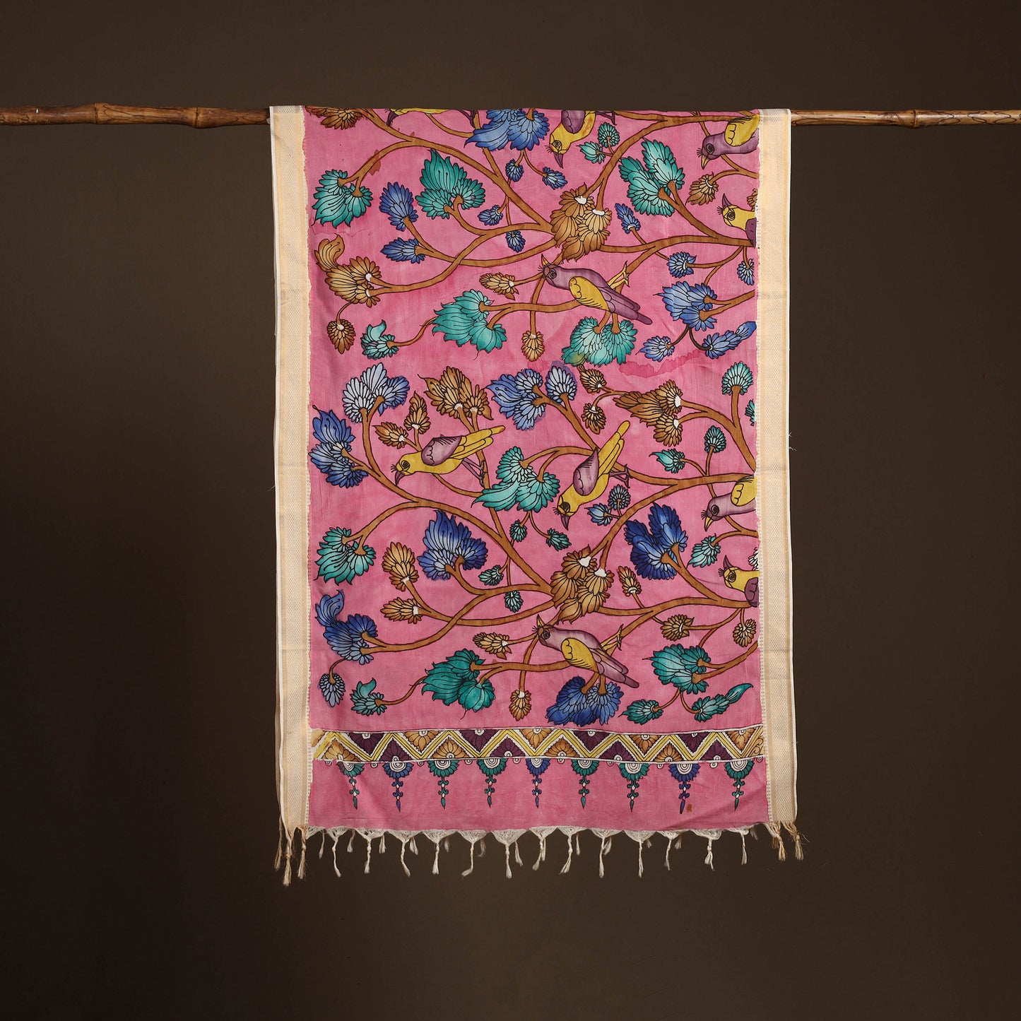 Srikalahasti Pen Work Kalamkari Bangalore Silk Floral Handpainted Dupatta 40