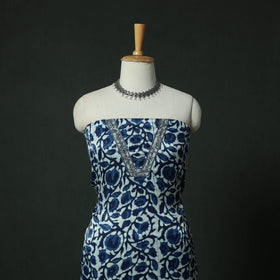 Blue - Bagru Vanaspati Block Print Modal Silk Lace Handwork 2pc Unstitched Dress Material Kurta Set 09