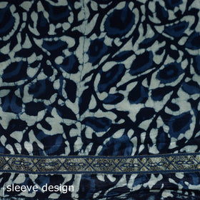 Blue - Bagru Vanaspati Block Print Modal Silk Lace Handwork 2pc Unstitched Dress Material Kurta Set 09
