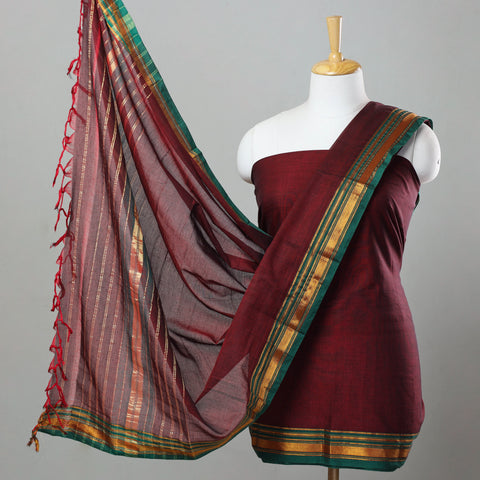 Maroon - Mercerised Cotton 3pc Ilkal Handloom Dress Material 11