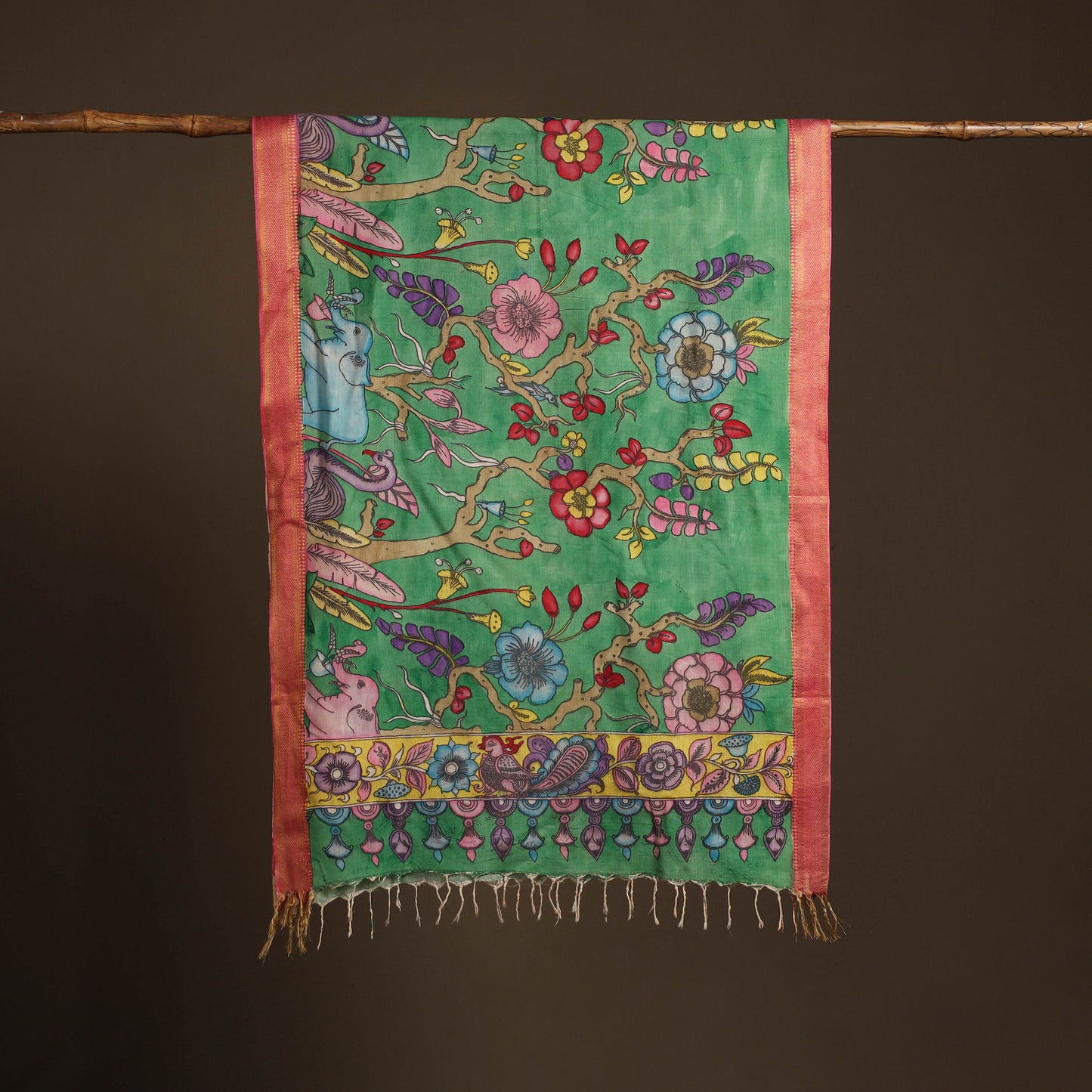 Srikalahasti Pen Work Kalamkari Bangalore Silk Floral Handpainted Dupatta 36