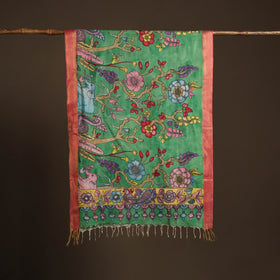 Srikalahasti Pen Work Kalamkari Bangalore Silk Floral Handpainted Dupatta 36