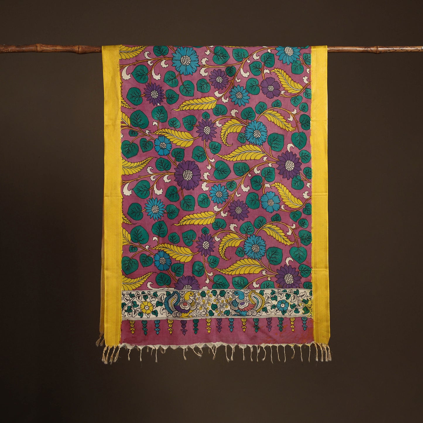Srikalahasti Pen Work Kalamkari Bangalore Silk Floral Handpainted Dupatta 35
