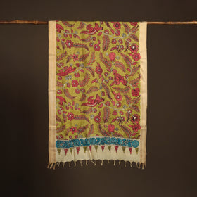 Srikalahasti Pen Work Kalamkari Bangalore Silk Floral Handpainted Dupatta 33