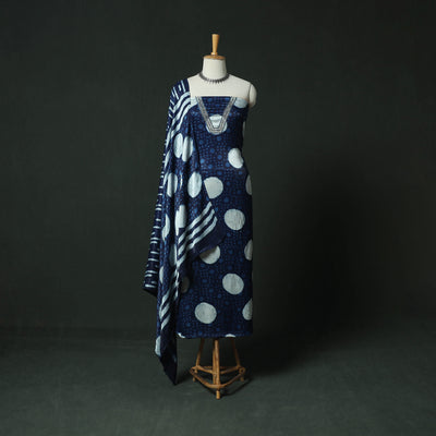 Blue - Bagru Vanaspati Block Print Modal Silk Lace Handwork 2pc Unstitched Dress Material Kurta Set 11