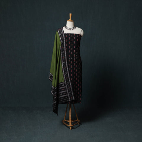 Handloom Cotton 3pc Unstitched Sambalpuri Ikat Dress Material Suit Set 07
